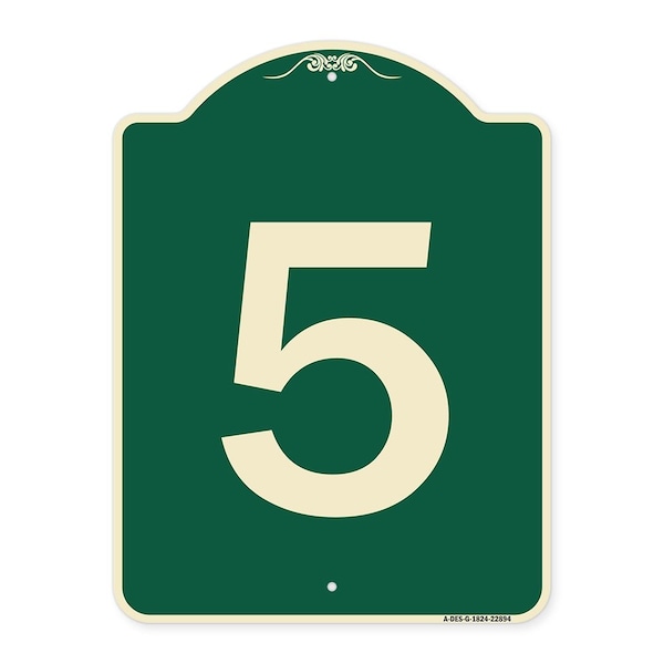 Signmission Designer Series Sign W/ Number 5, Green & Tan Heavy-Gauge Aluminum Sign, 24" x 18", G-1824-22894 A-DES-G-1824-22894 - main